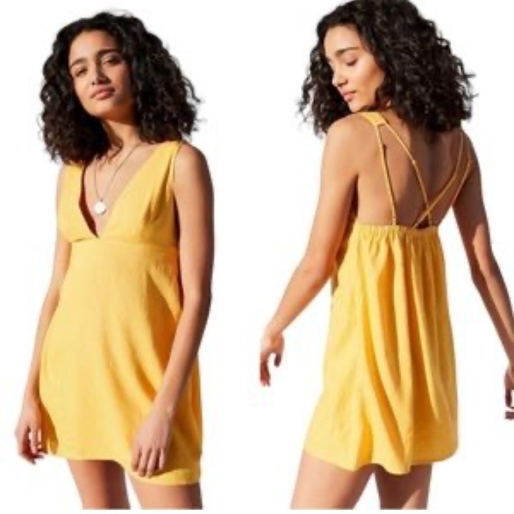 Urban Outfitters, Medium gold strappy mini dress linen new with tags $54